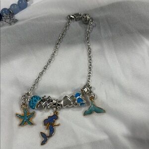 Silver Charm Bracelet with Blue Accents
